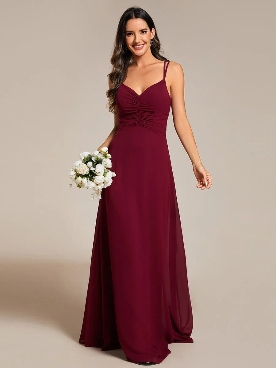 Flowy Pleated Chiffon Bridesmaid Dress with Adjustable Straps