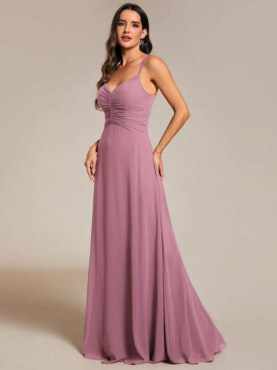 Flowy Pleated Chiffon Bridesmaid Dress with Adjustable Straps