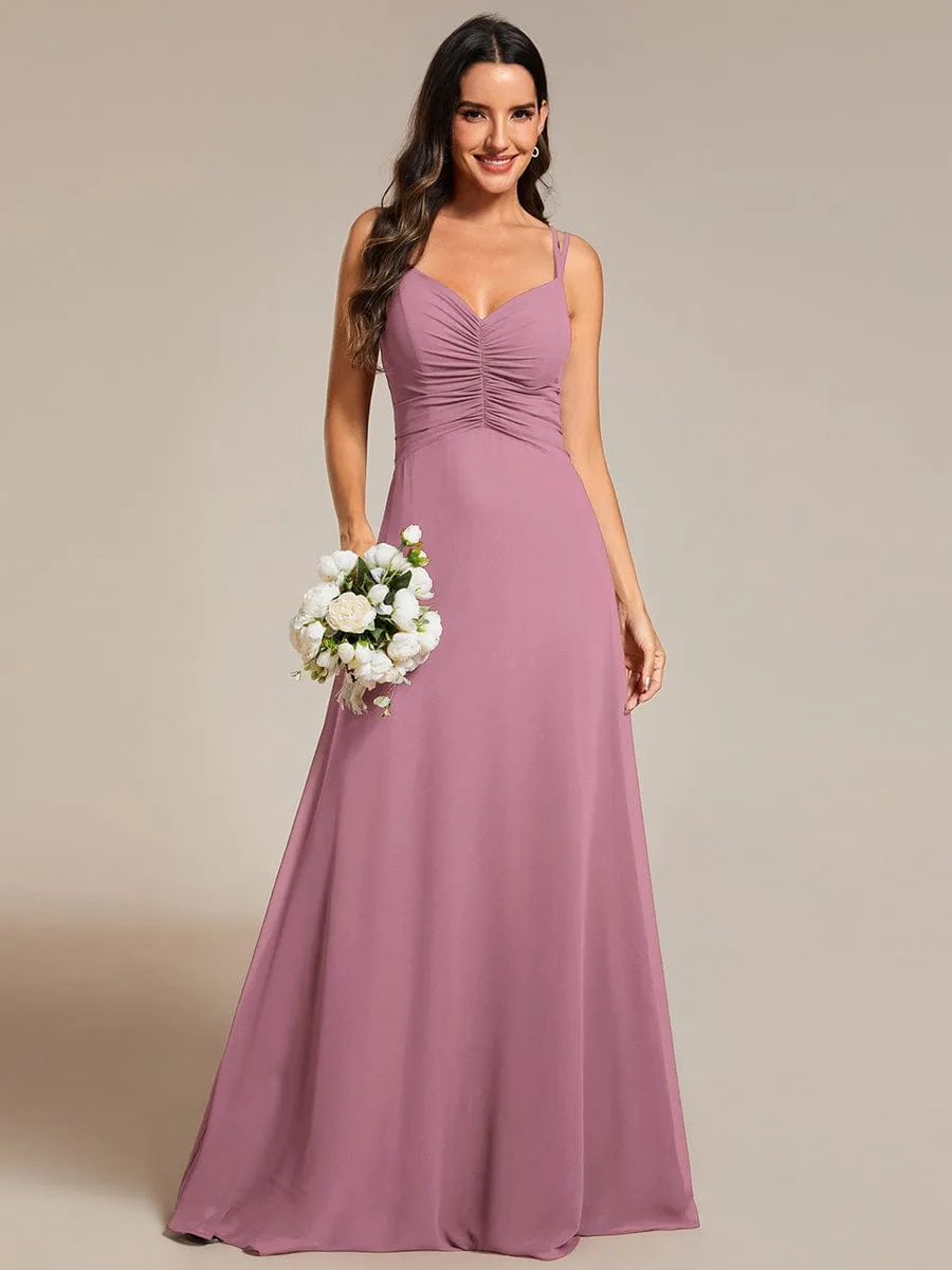 Flowy Pleated Chiffon Bridesmaid Dress with Adjustable Straps