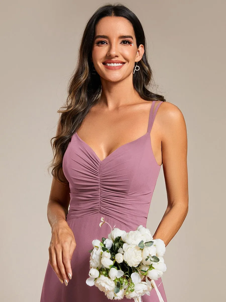 Flowy Pleated Chiffon Bridesmaid Dress with Adjustable Straps