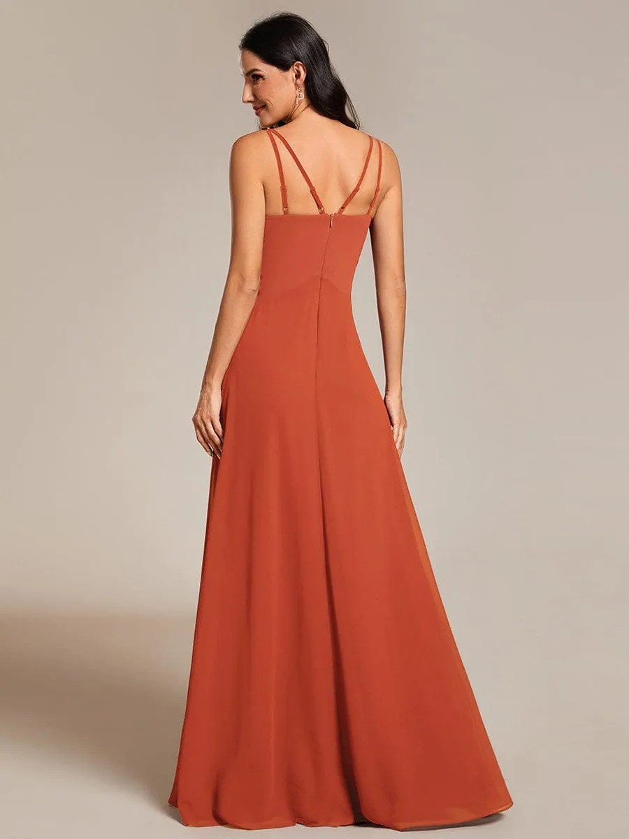 Flowy Pleated Chiffon Bridesmaid Dress with Adjustable Straps