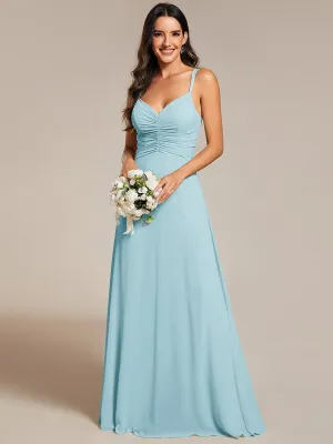 Flowy Pleated Chiffon Bridesmaid Dress with Adjustable Straps