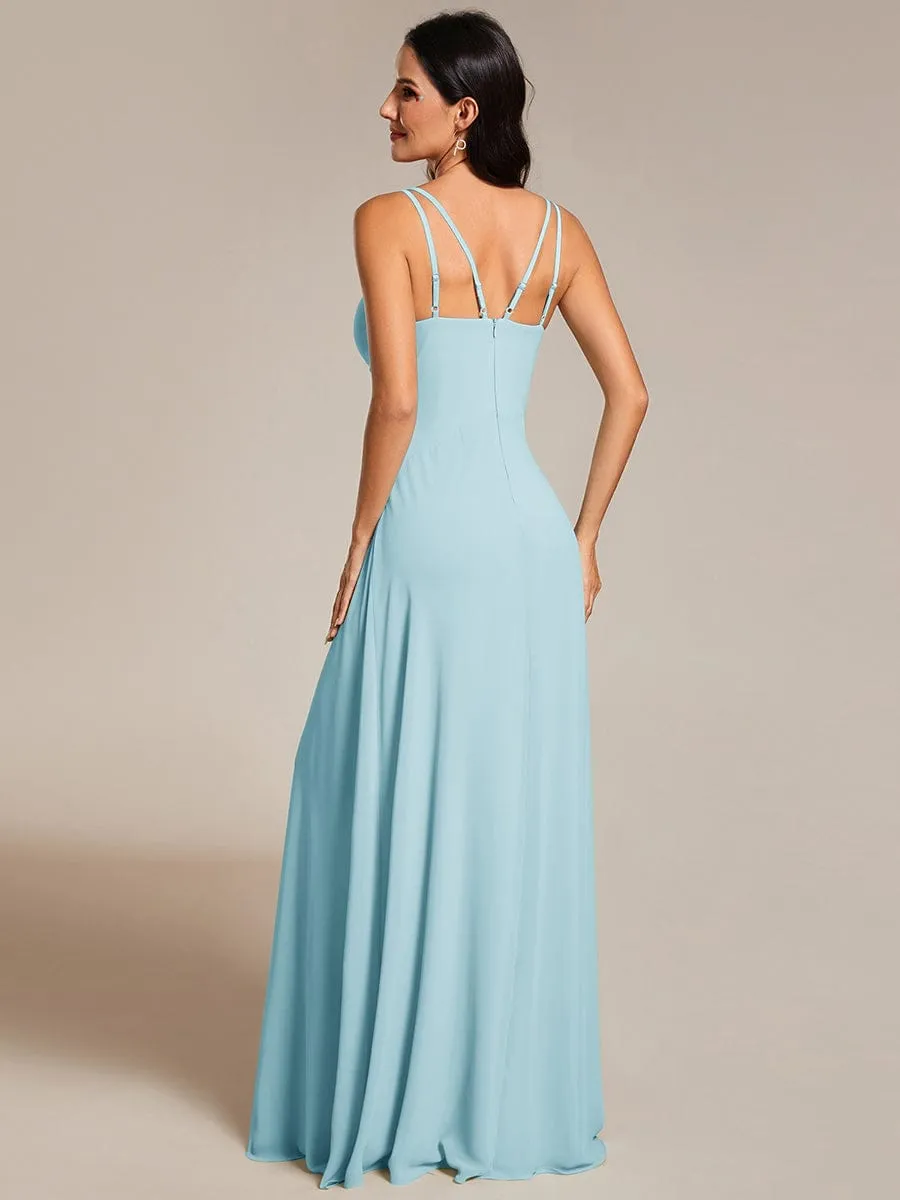 Flowy Pleated Chiffon Bridesmaid Dress with Adjustable Straps