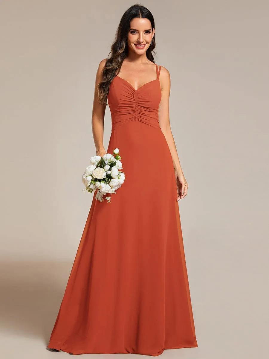 Flowy Pleated Chiffon Bridesmaid Dress with Adjustable Straps