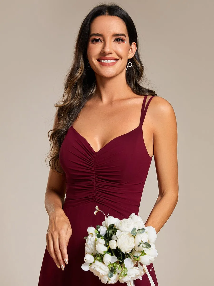 Flowy Pleated Chiffon Bridesmaid Dress with Adjustable Straps