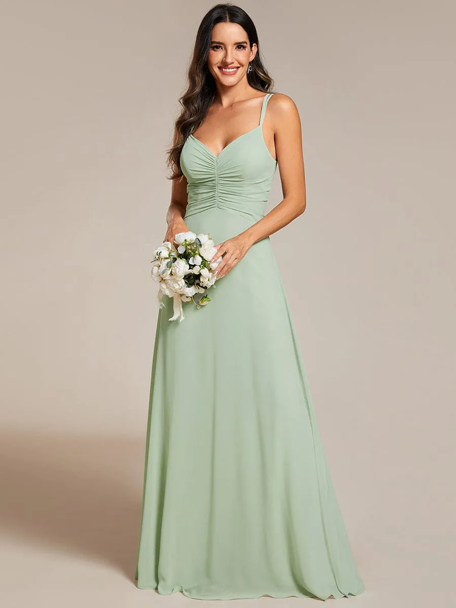 Flowy Pleated Chiffon Bridesmaid Dress with Adjustable Straps