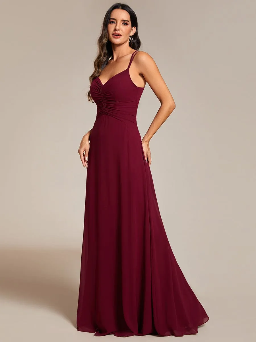 Flowy Pleated Chiffon Bridesmaid Dress with Adjustable Straps