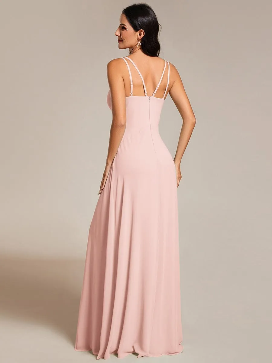 Flowy Pleated Chiffon Bridesmaid Dress with Adjustable Straps