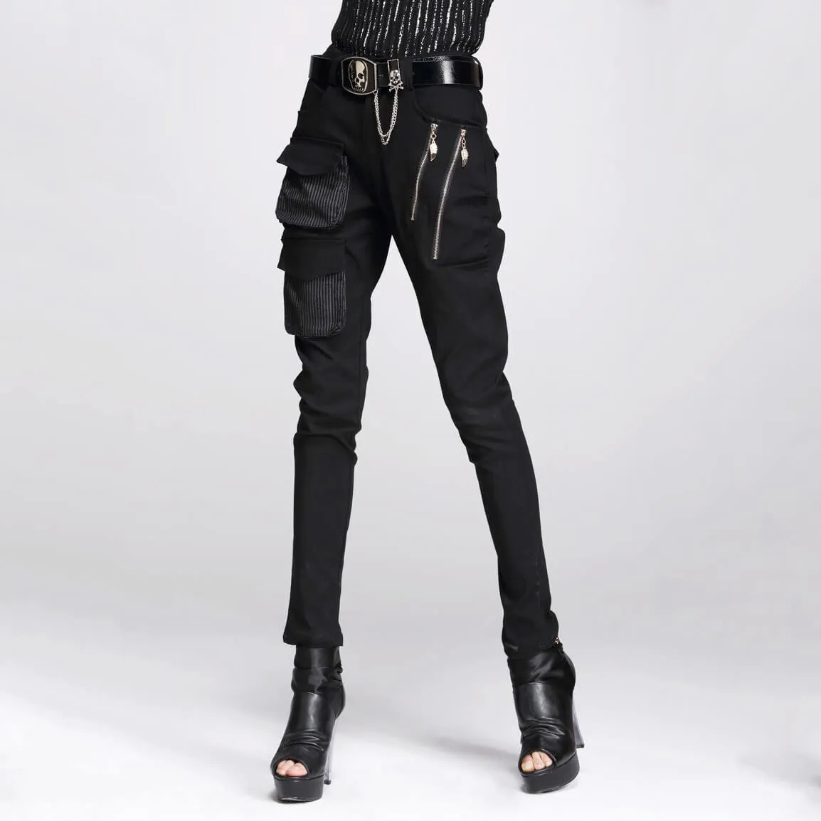 Gothic Style Women's Black Pencil Pants / Elastic Waist Stretchable Material Pants