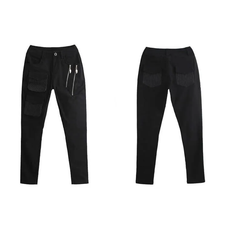 Gothic Style Women's Black Pencil Pants / Elastic Waist Stretchable Material Pants