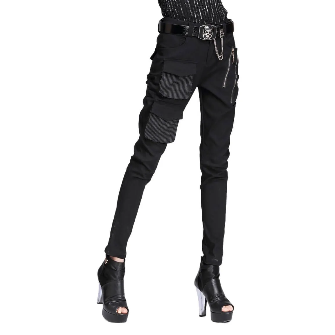 Gothic Style Women's Black Pencil Pants / Elastic Waist Stretchable Material Pants