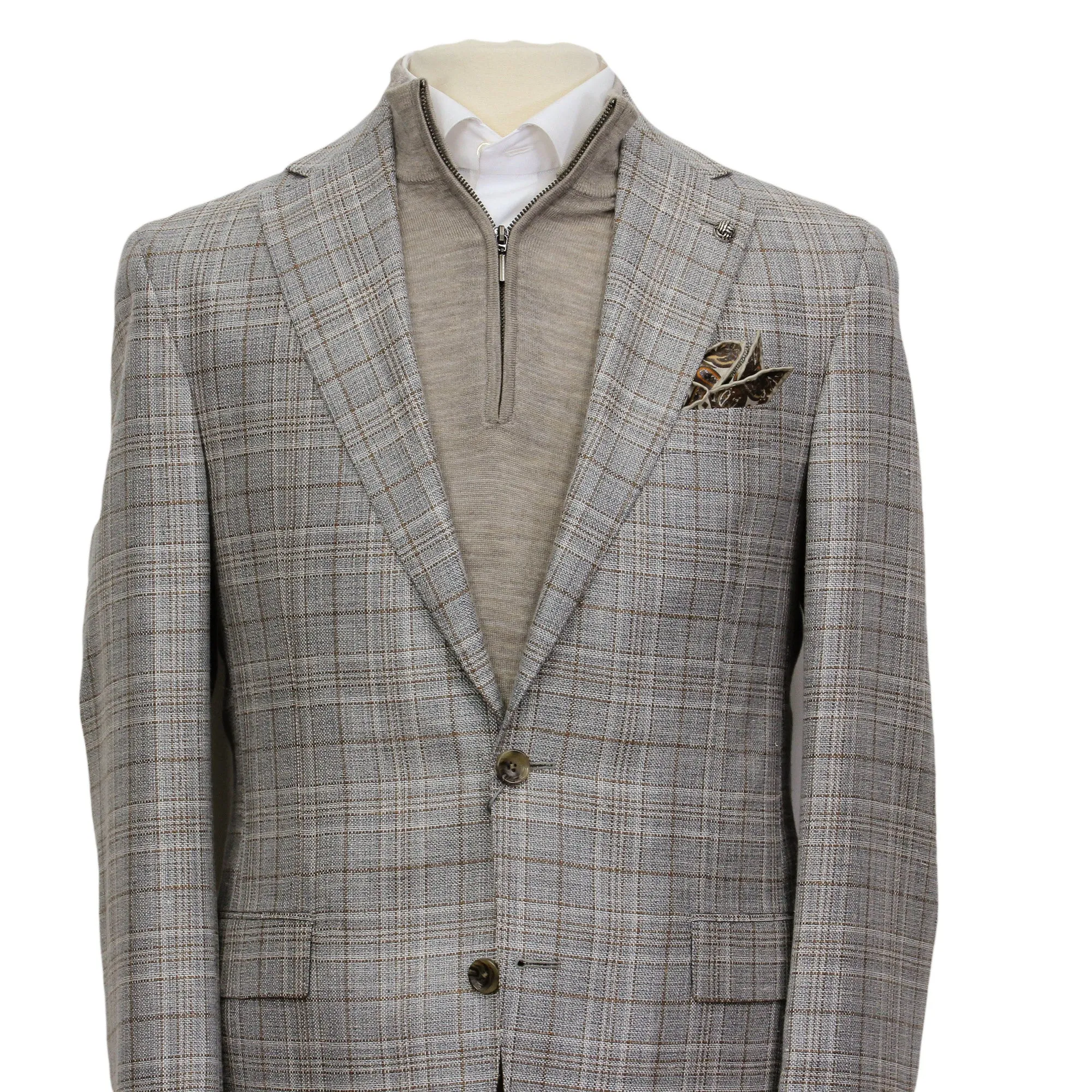 Gray Check Loro Piana Wool-Silk-Linen Midland Contemporary Fit Sport Jacket - Jack Victor