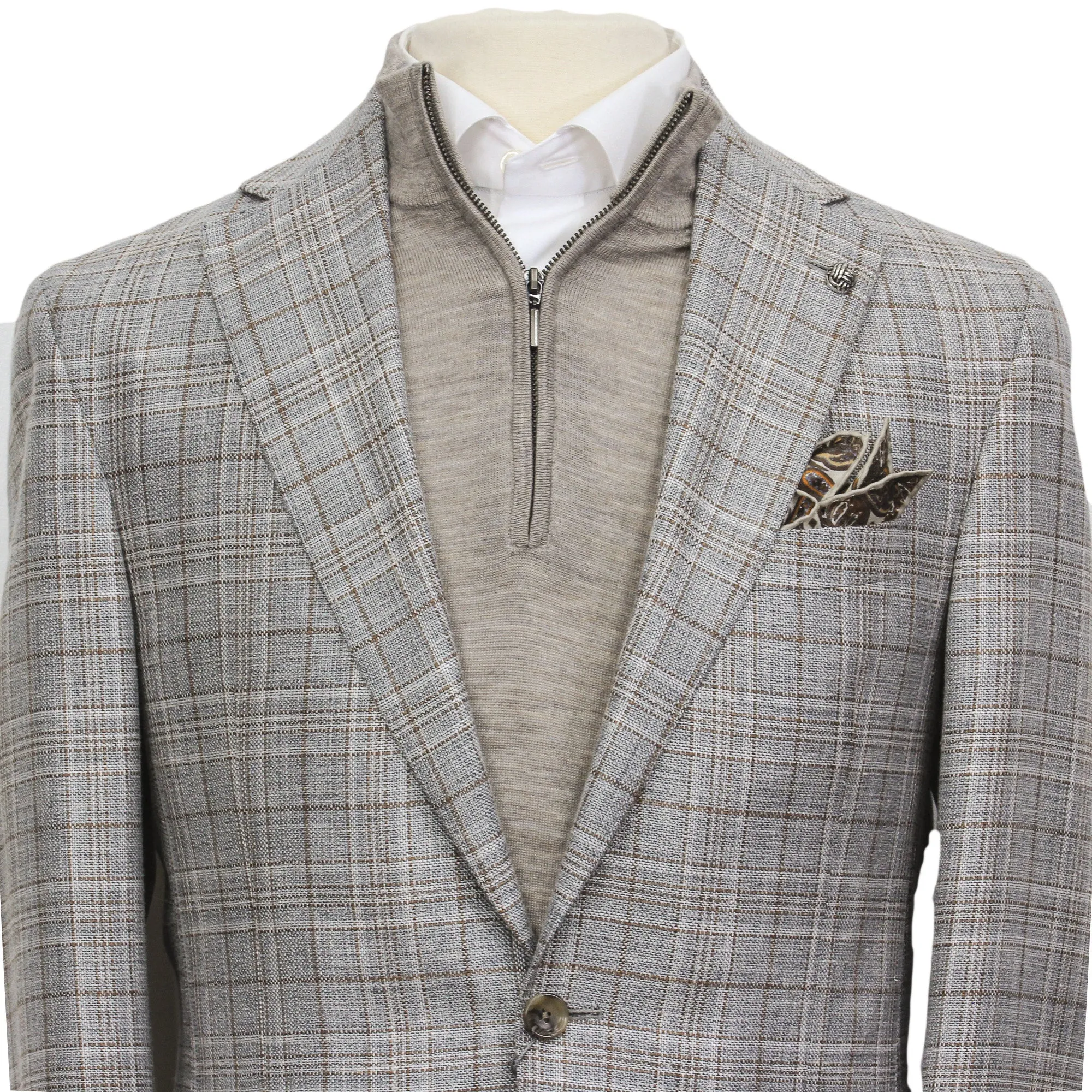 Gray Check Loro Piana Wool-Silk-Linen Midland Contemporary Fit Sport Jacket - Jack Victor