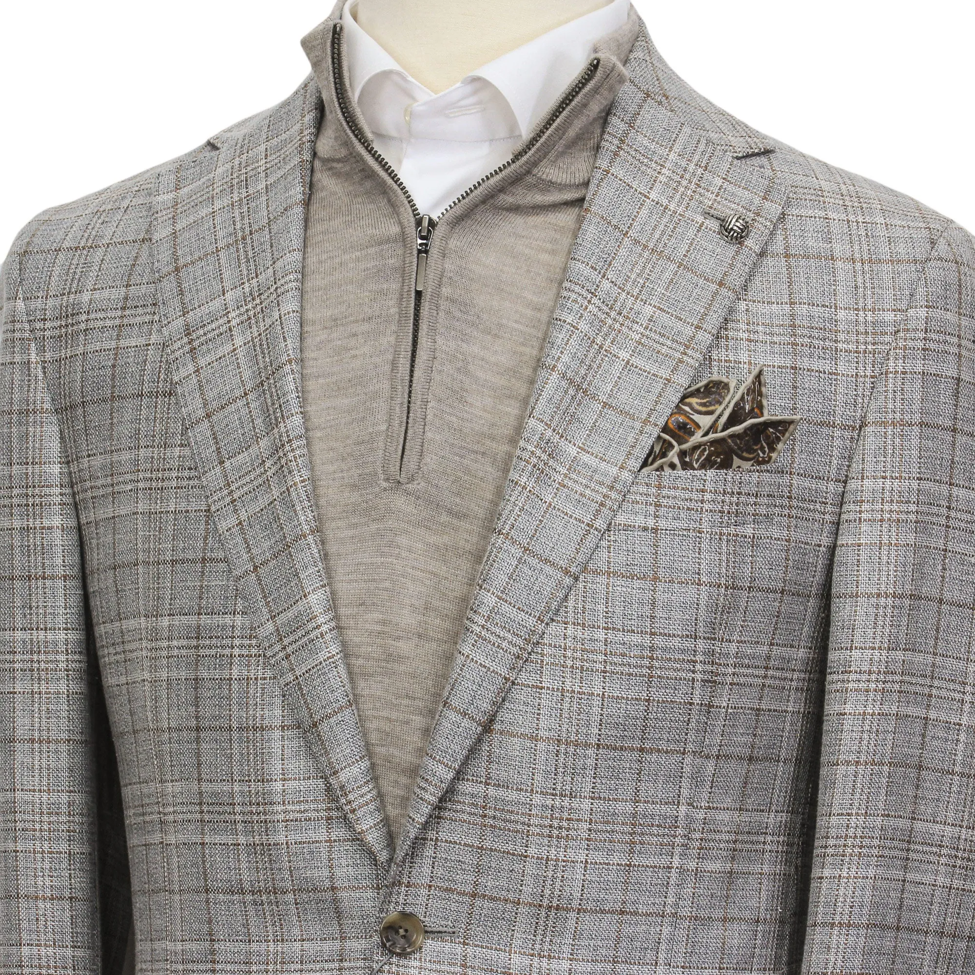 Gray Check Loro Piana Wool-Silk-Linen Midland Contemporary Fit Sport Jacket - Jack Victor