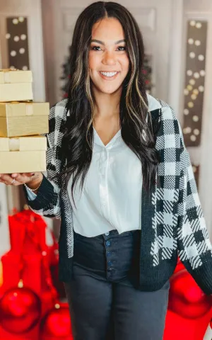 Holiday Checkered Cardigan