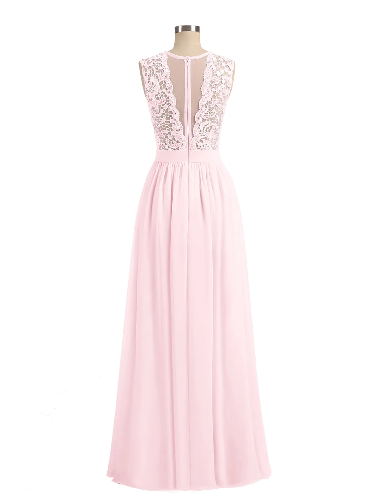 Illusion Neck Chiffon and Lace Dresses Blushing Pink