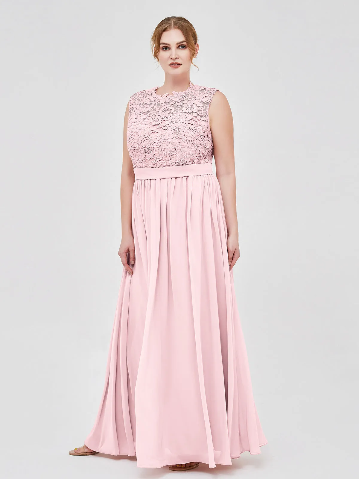 Illusion Neck Chiffon and Lace Dresses Blushing Pink