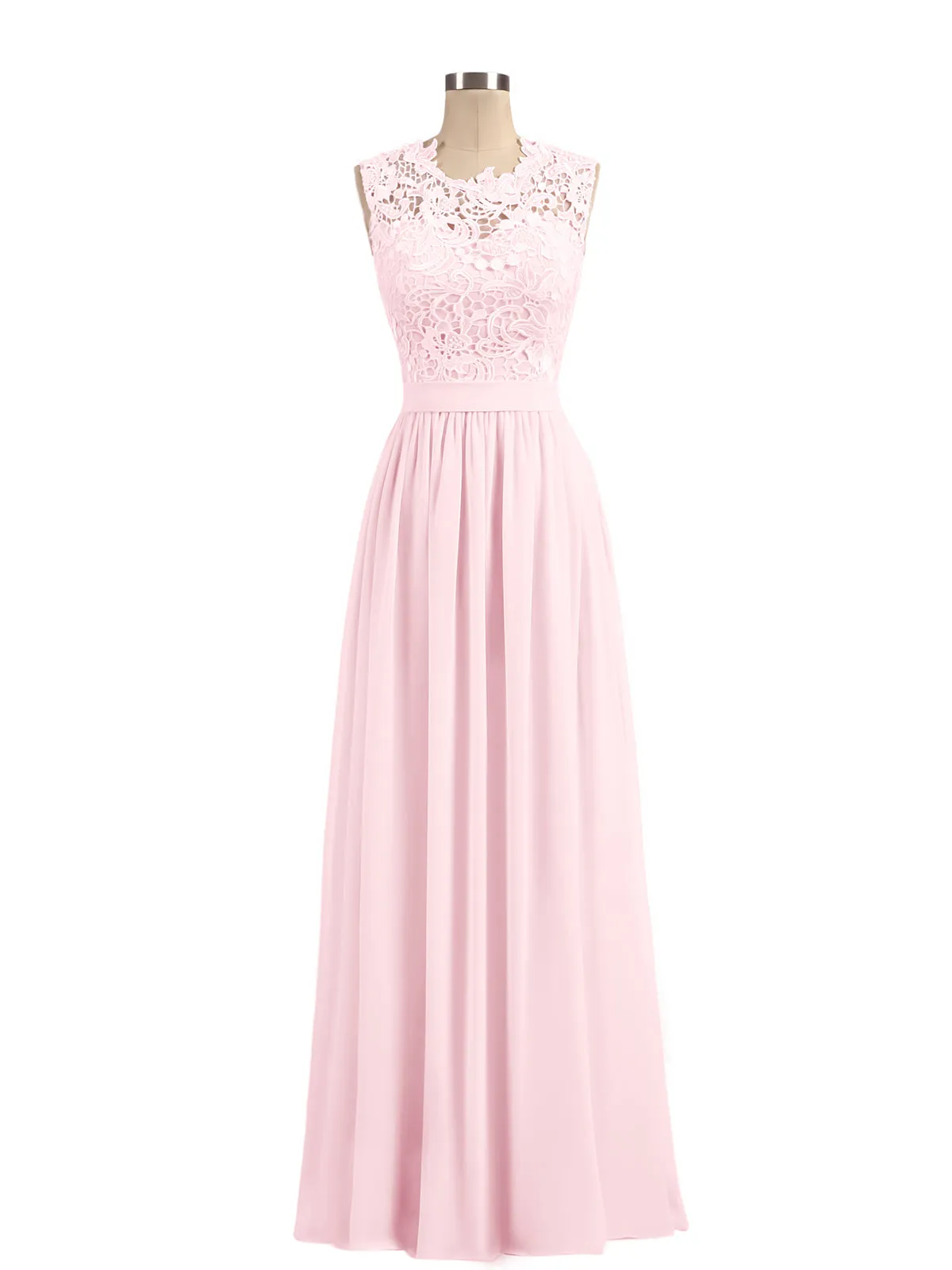 Illusion Neck Chiffon and Lace Dresses Blushing Pink