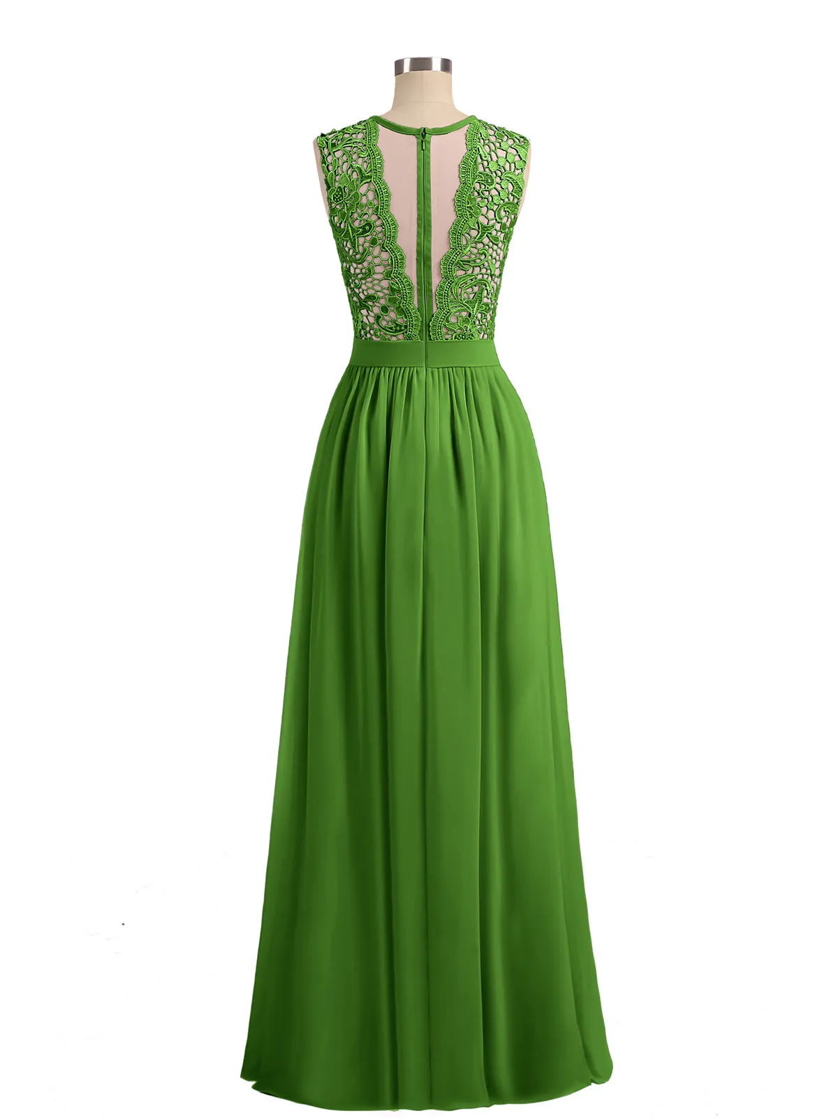 Illusion Neck Chiffon and Lace Dresses Moss