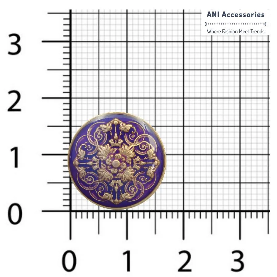 Intricate Floral Purple Lucite Embedded Enameled Coated Shank Metal Button (Pack of 8 Buttons)