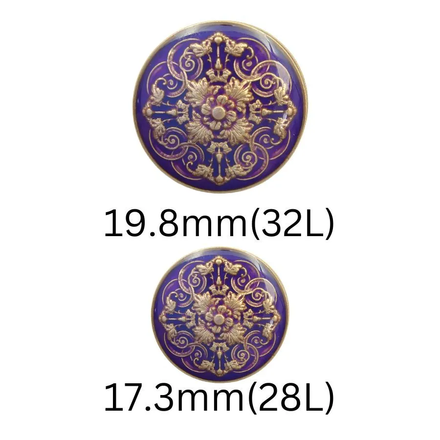 Intricate Floral Purple Lucite Embedded Enameled Coated Shank Metal Button (Pack of 8 Buttons)