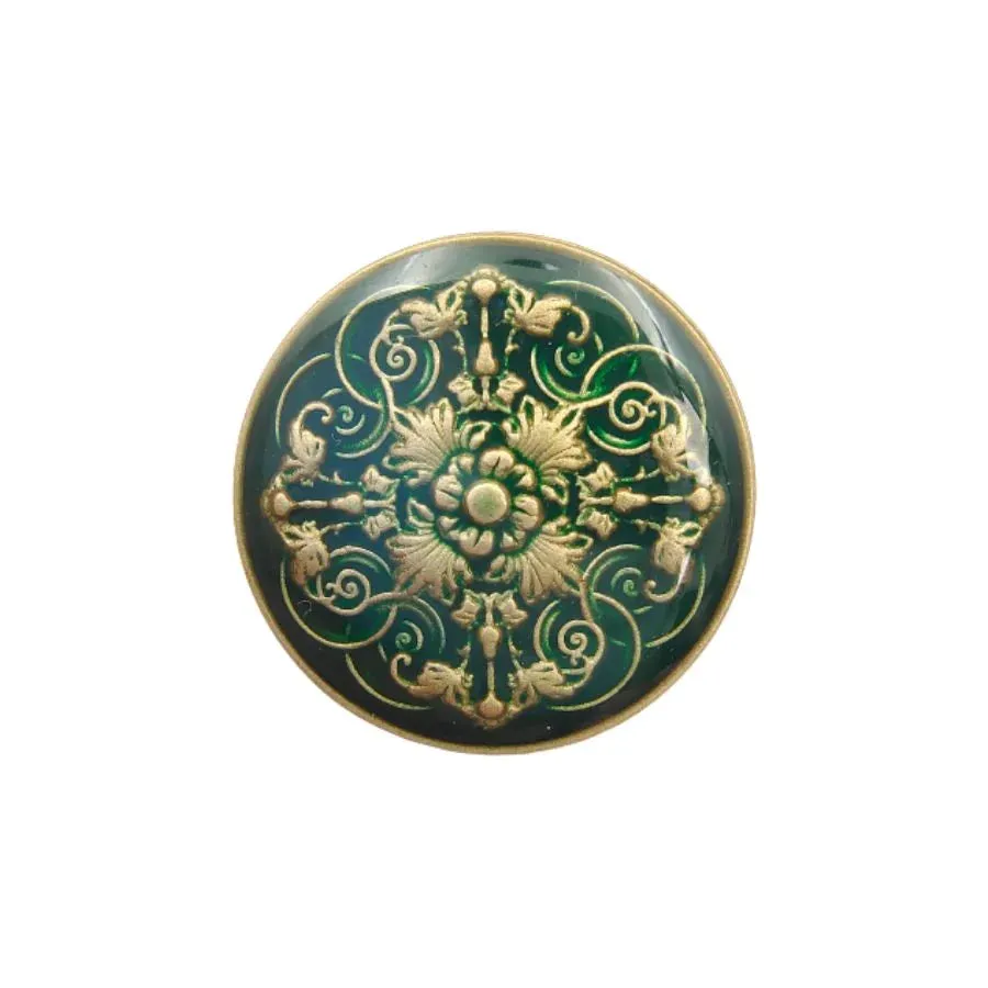 Intricate Floral Purple Lucite Embedded Enameled Coated Shank Metal Button (Pack of 8 Buttons)