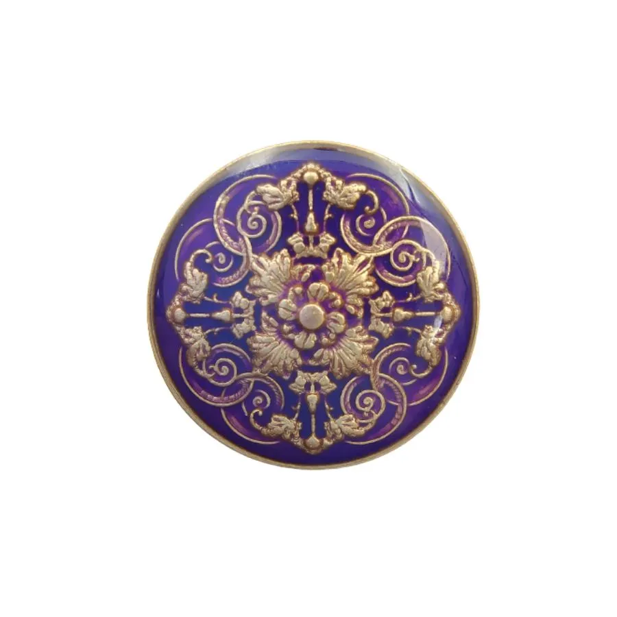 Intricate Floral Purple Lucite Embedded Enameled Coated Shank Metal Button (Pack of 8 Buttons)