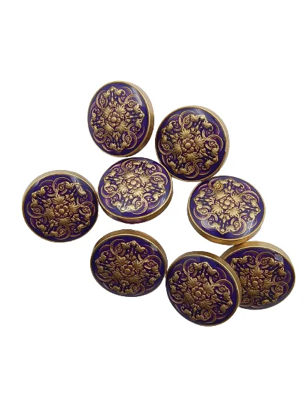 Intricate Floral Purple Lucite Embedded Enameled Coated Shank Metal Button (Pack of 8 Buttons)