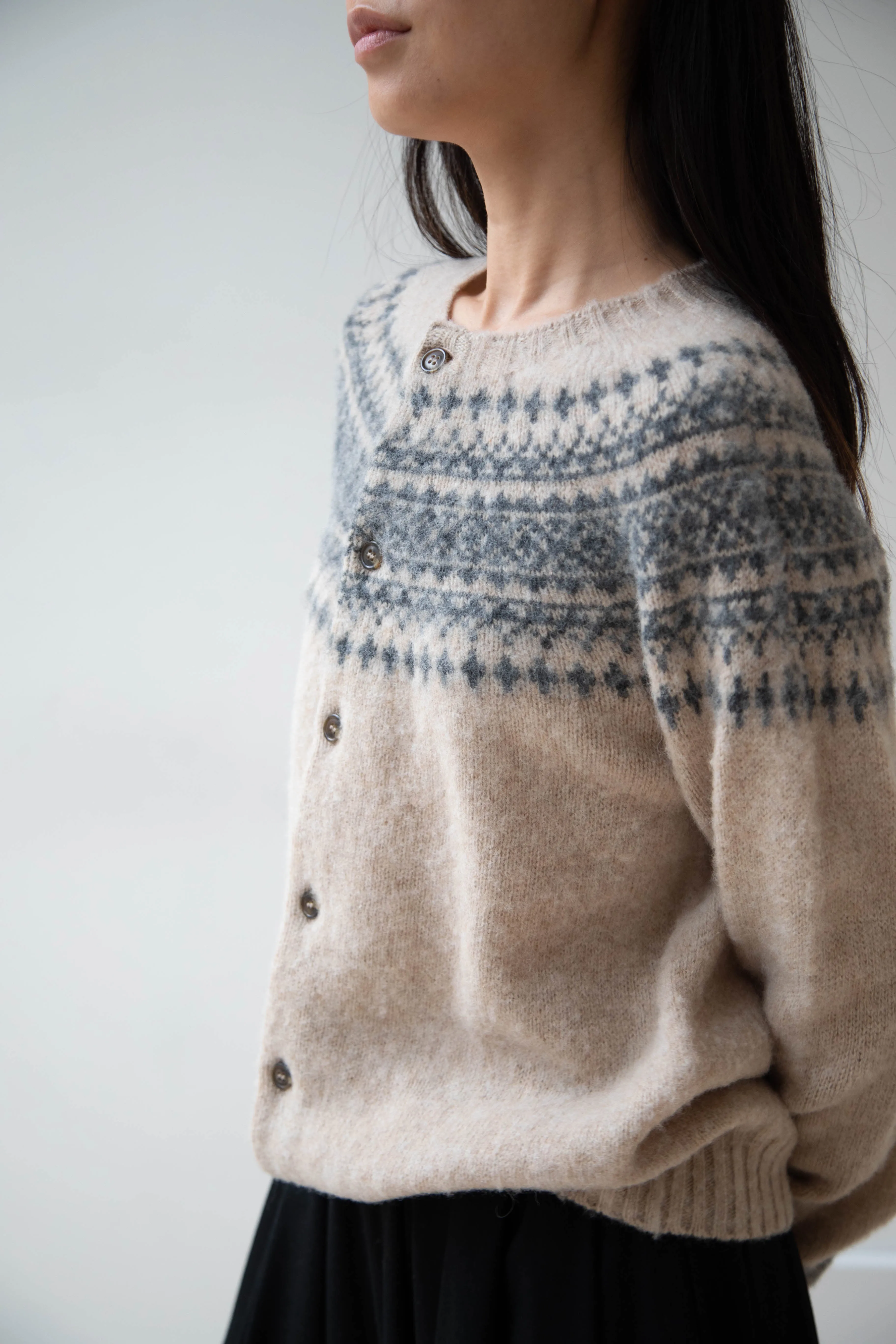 John Tulloch | Nordic Cardigan in Grey & Oatmilk