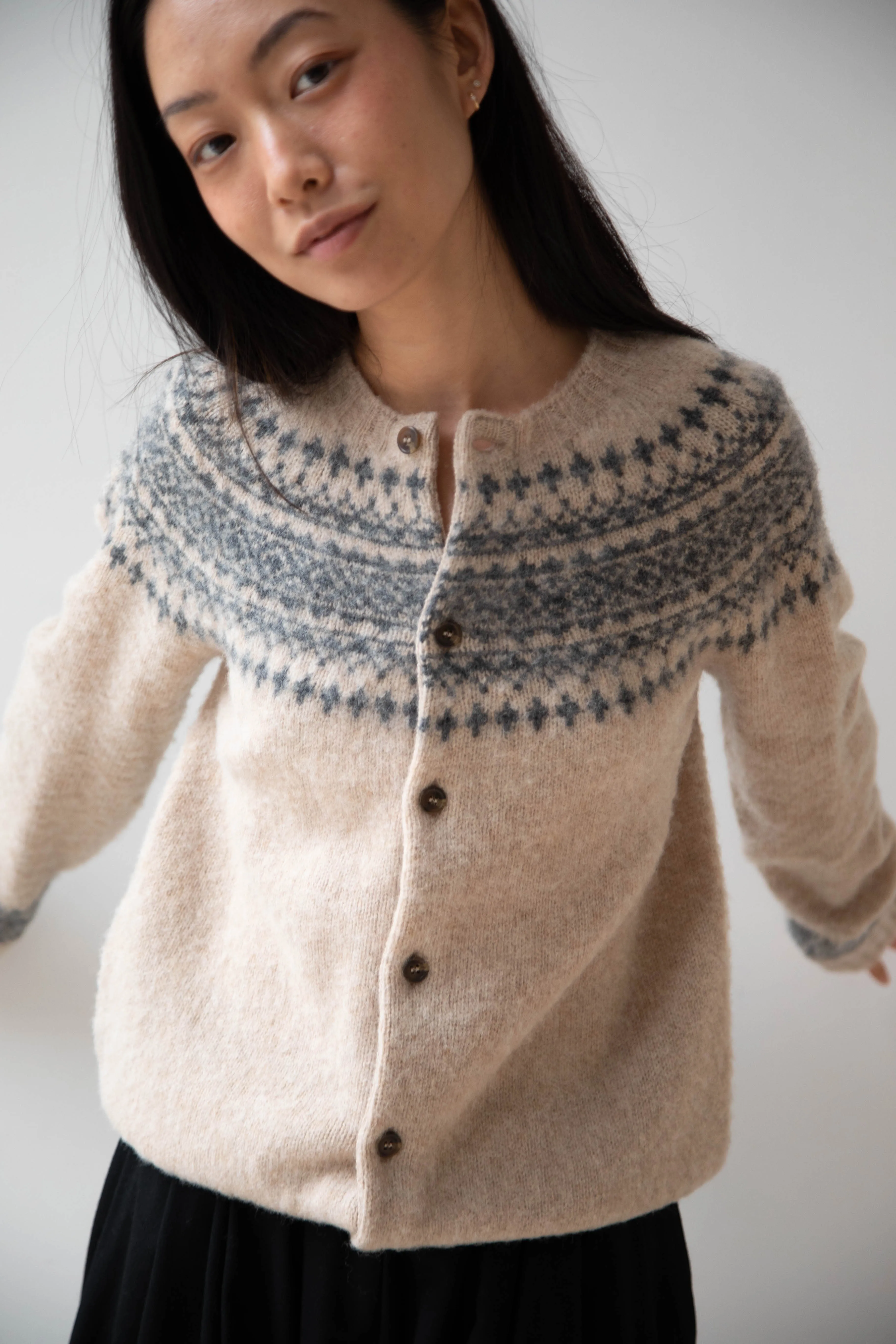 John Tulloch | Nordic Cardigan in Grey & Oatmilk