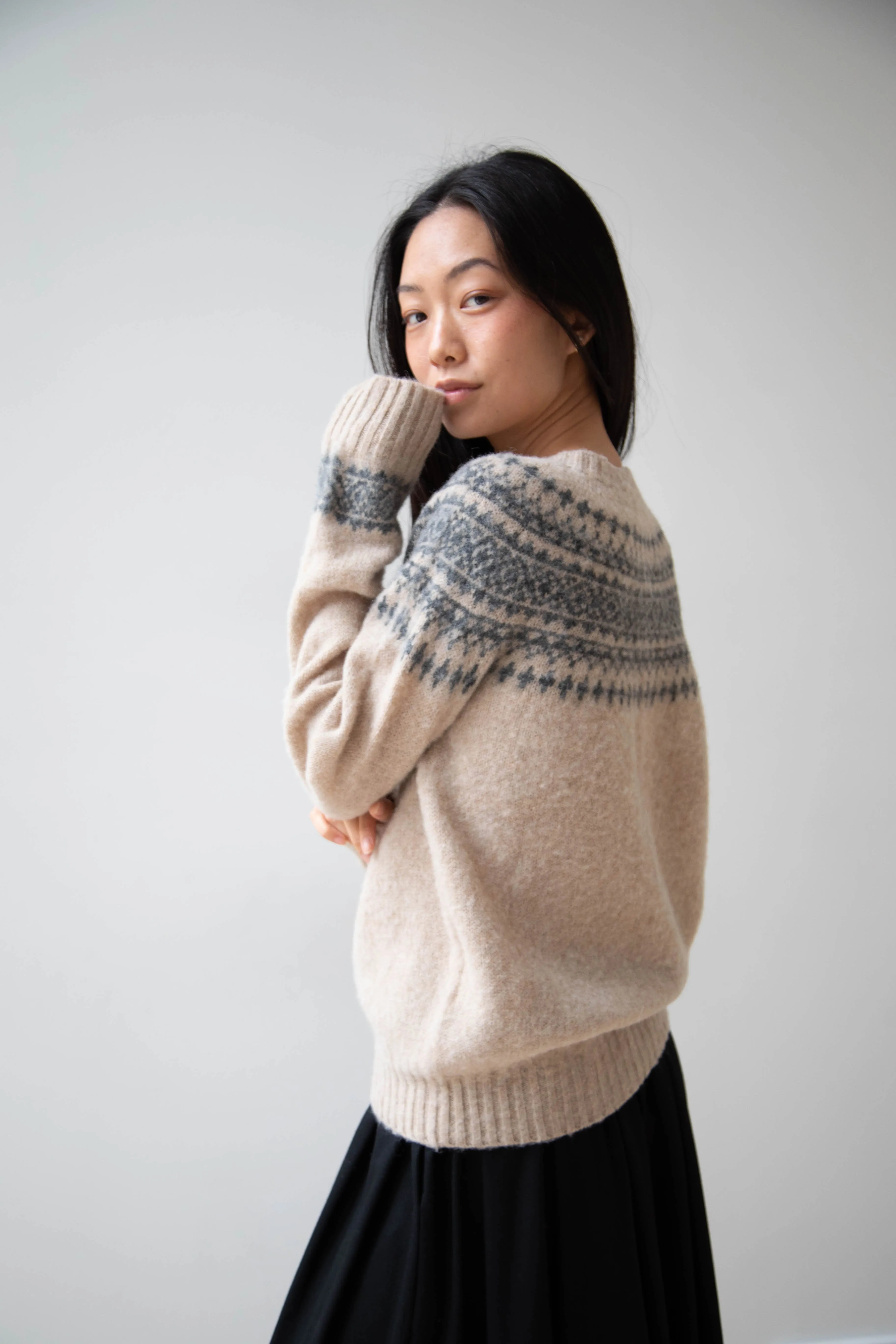 John Tulloch | Nordic Cardigan in Grey & Oatmilk