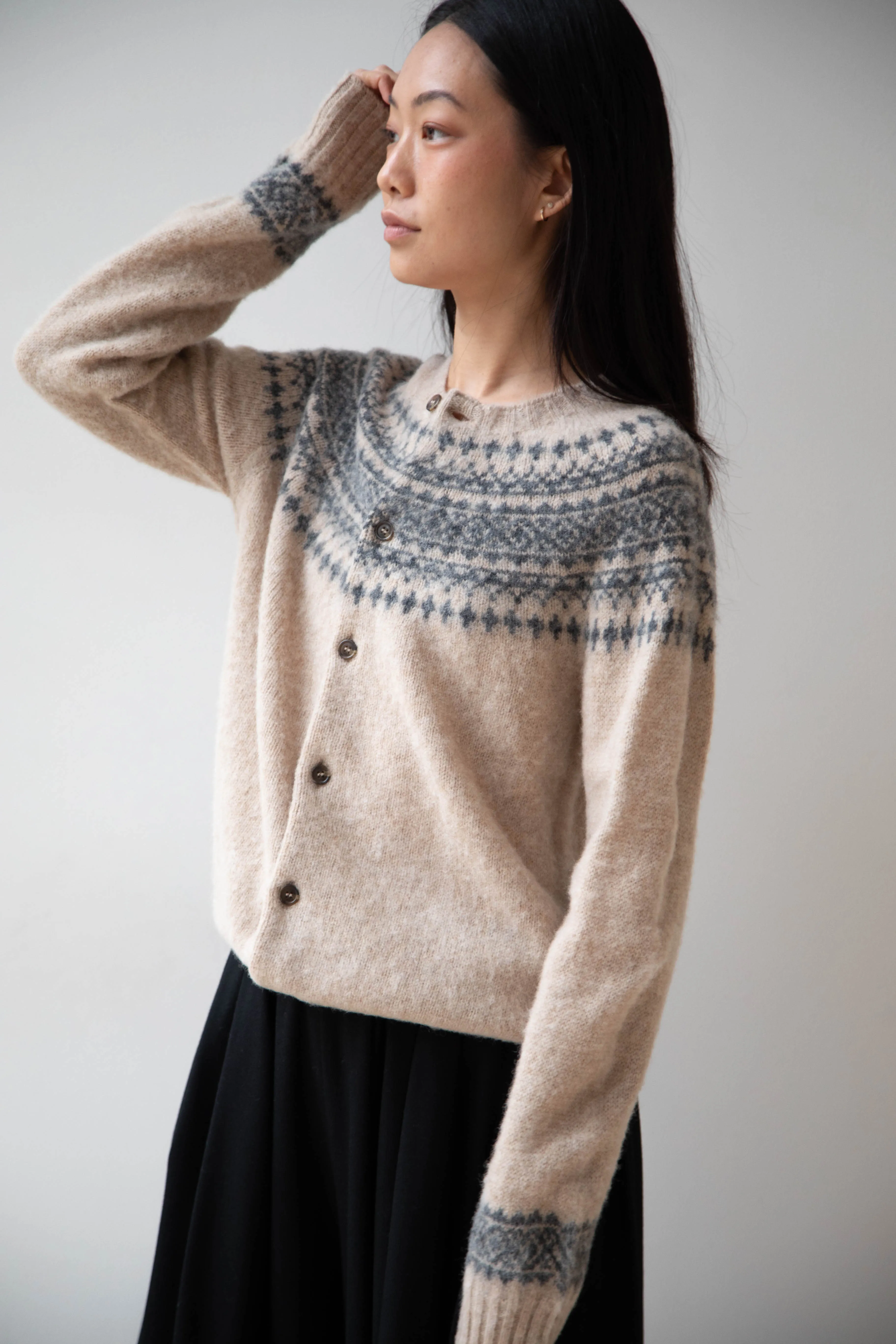 John Tulloch | Nordic Cardigan in Grey & Oatmilk