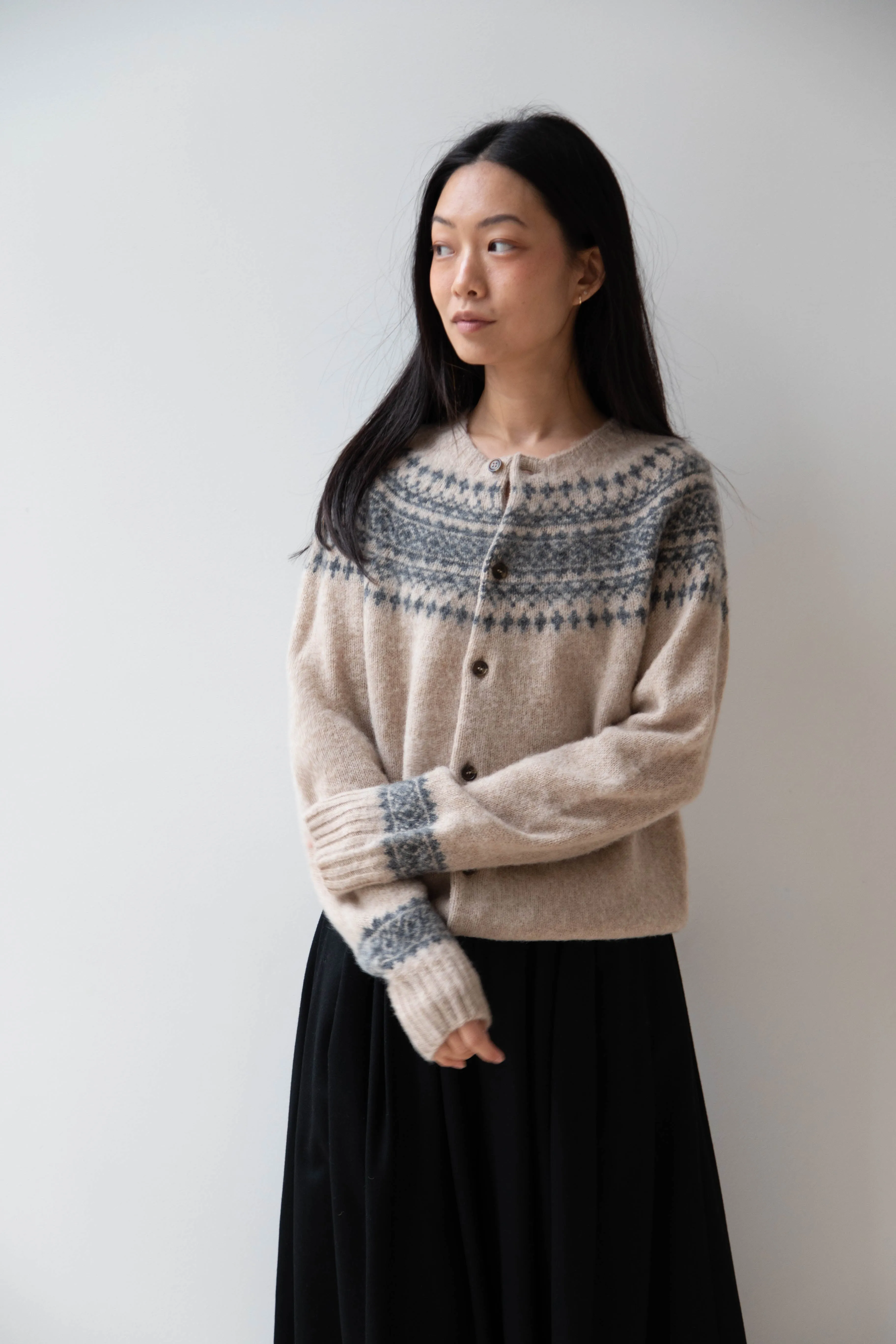 John Tulloch | Nordic Cardigan in Grey & Oatmilk