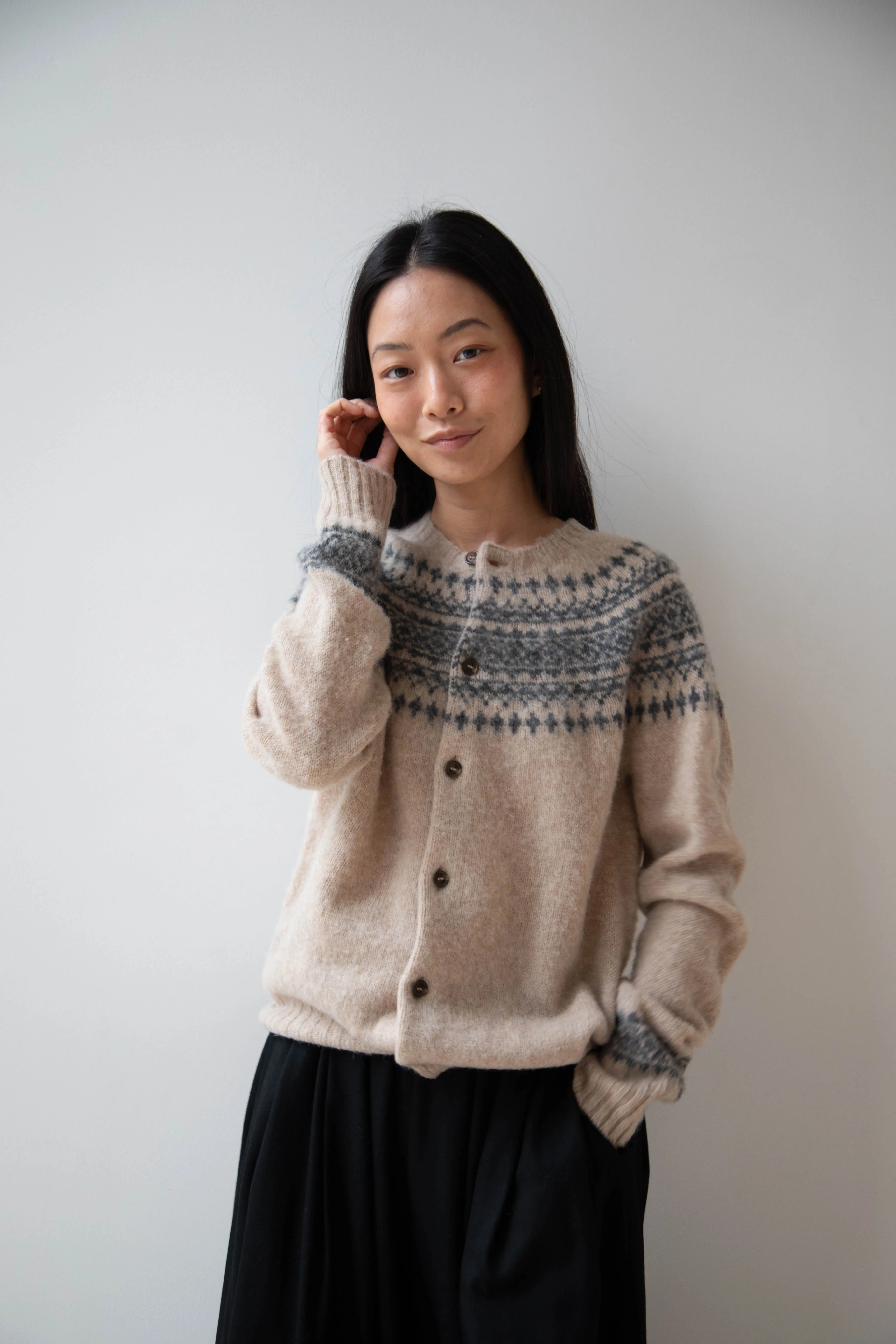 John Tulloch | Nordic Cardigan in Grey & Oatmilk