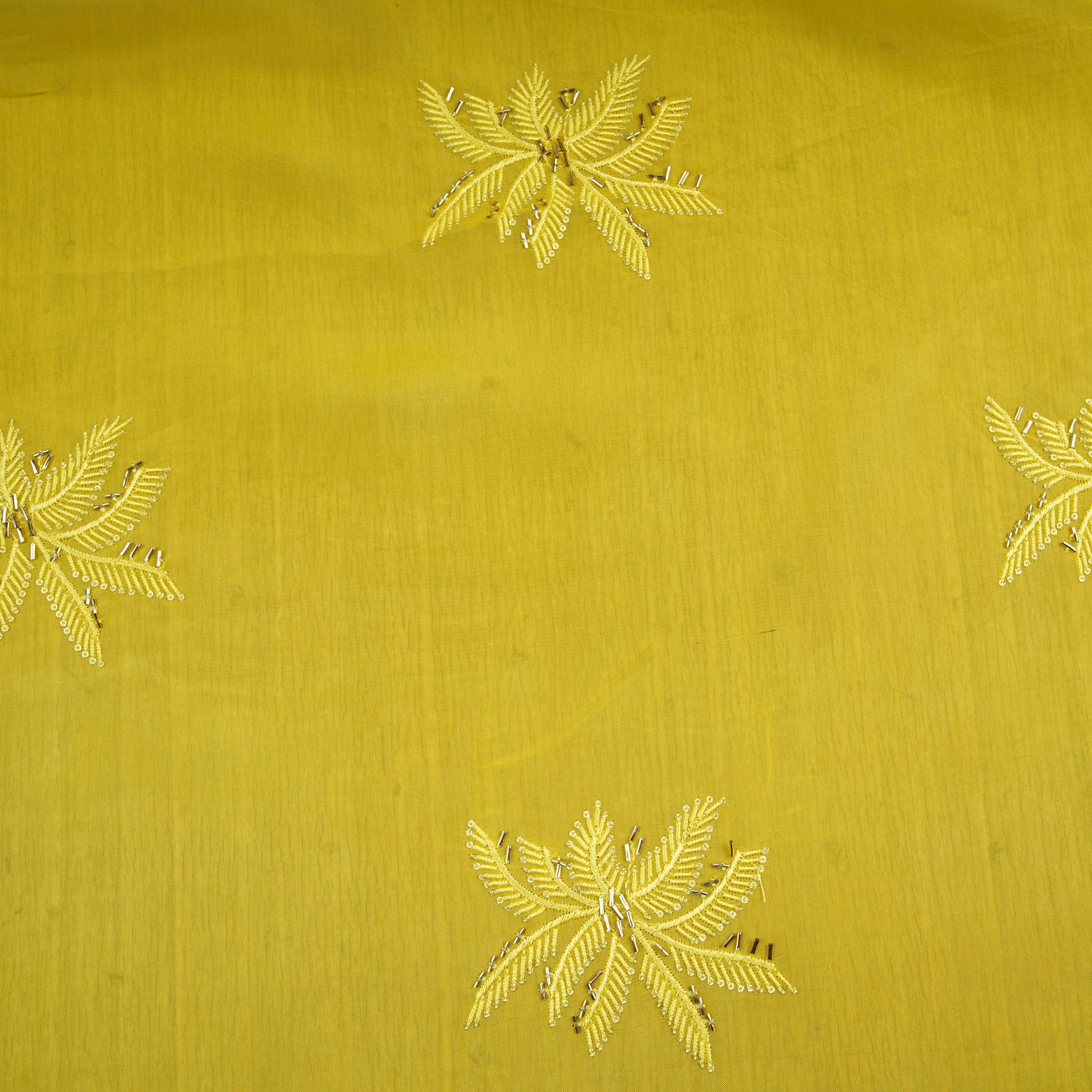 Lemon Yellow Cutdana Embroidery Organza Fabric 20835