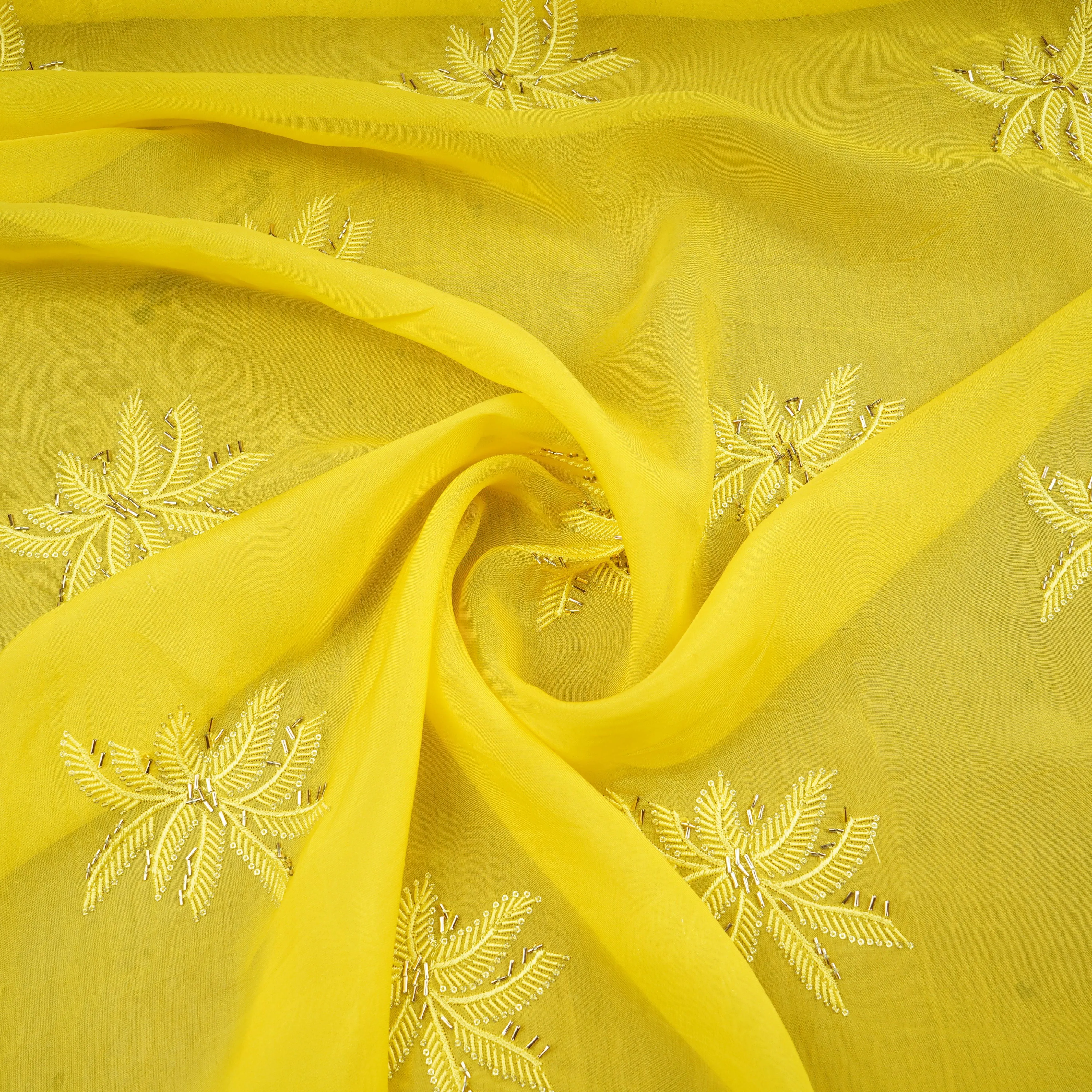 Lemon Yellow Cutdana Embroidery Organza Fabric 20835