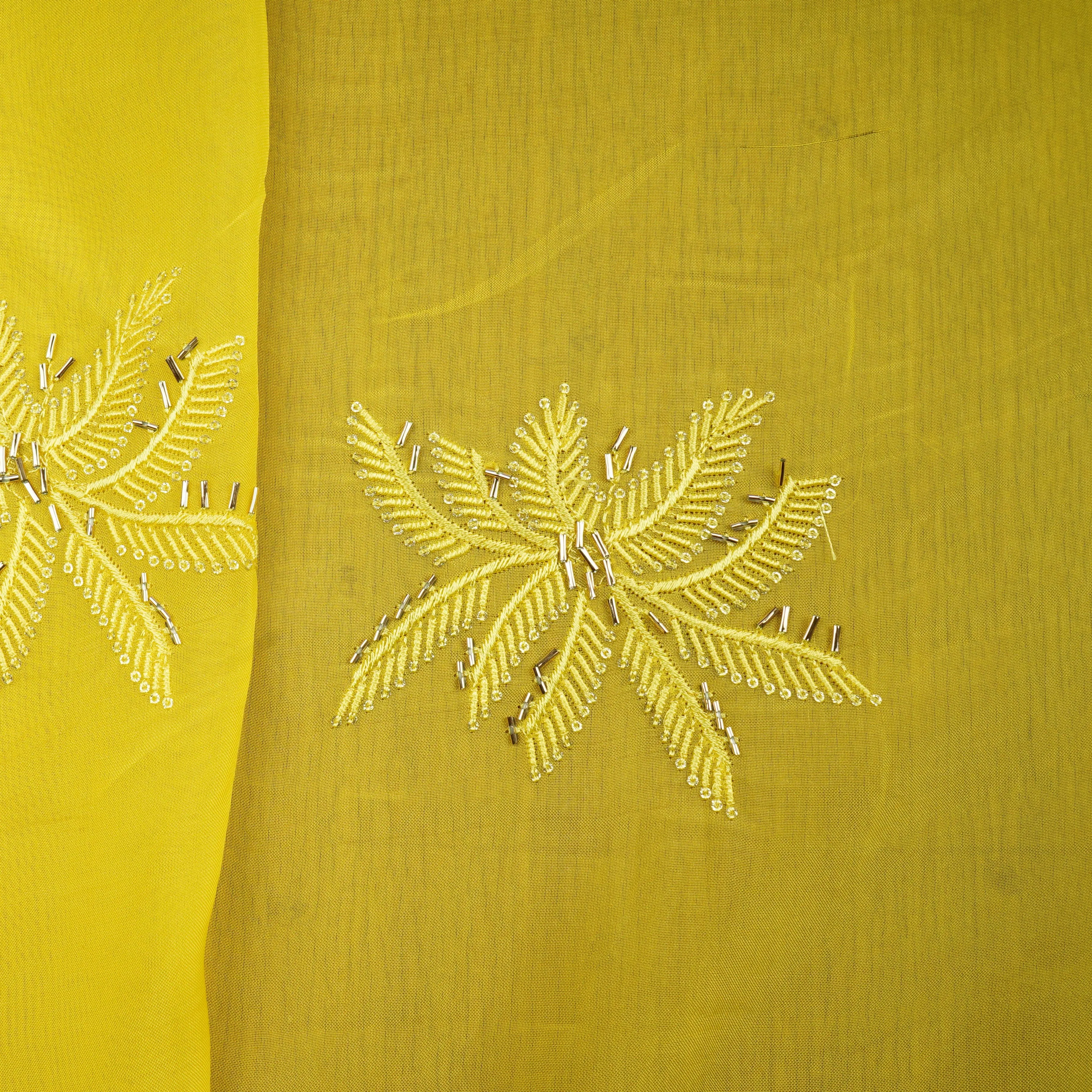 Lemon Yellow Cutdana Embroidery Organza Fabric 20835