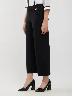 LivIn Wide Leg Pants With Buttons- Black