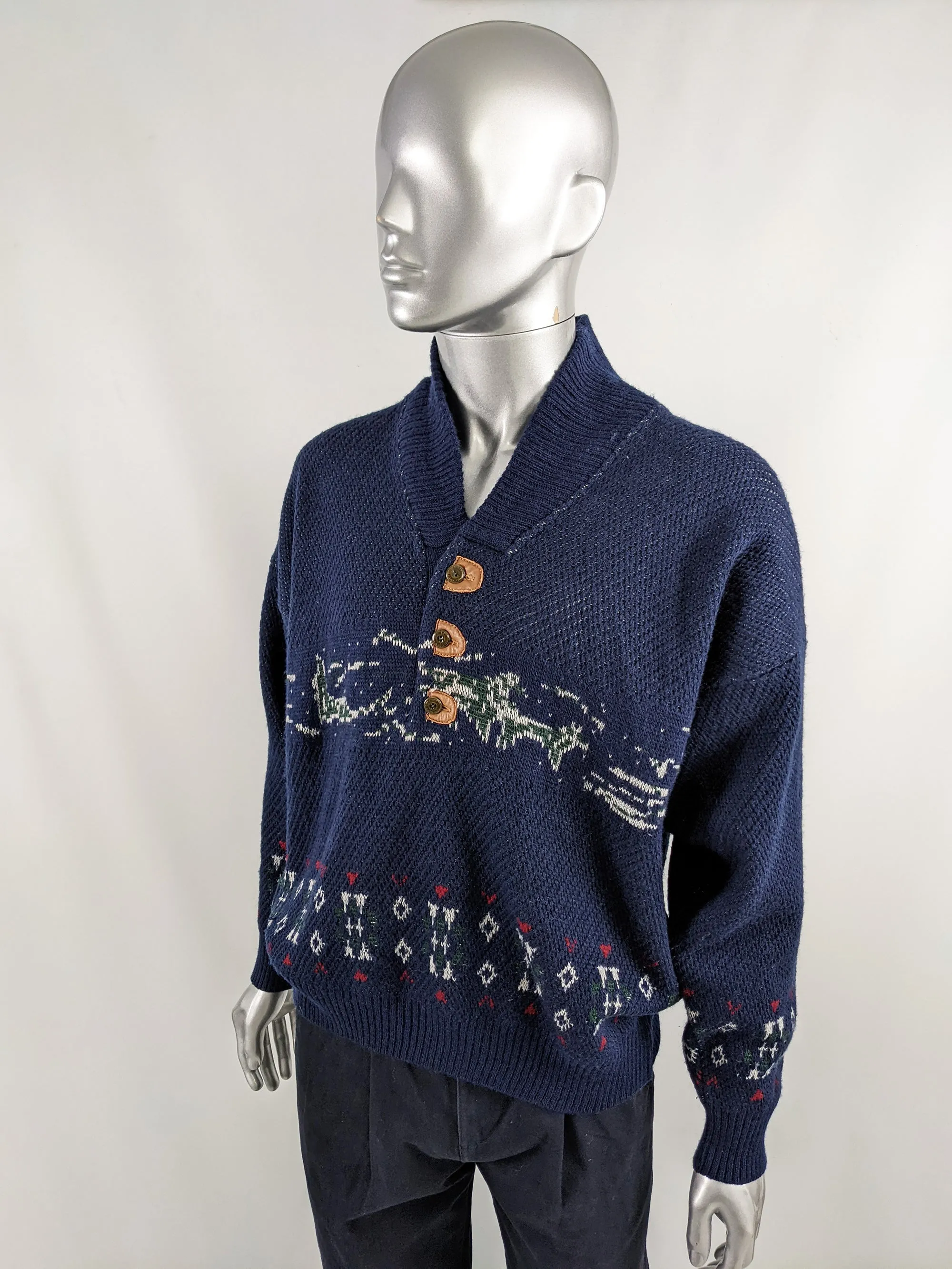 Luciano Chiari Vintage Mens Shawl Collar Jumper, 1980s