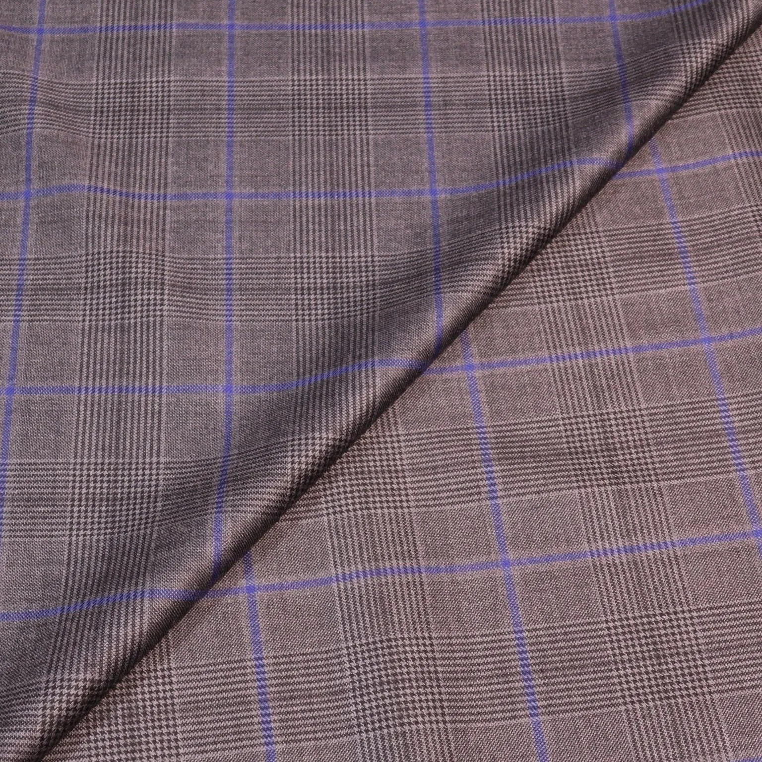 Medium Gray with Blue Windowpane Glen Wool Amadeus 365 Dormeuil Fabric