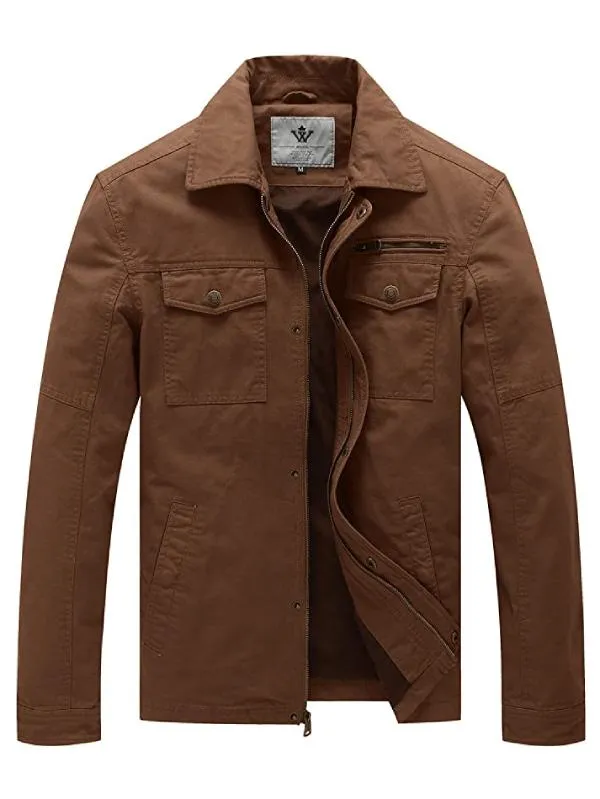 Men's Casual Canvas Cotton Military Lapel Jacket