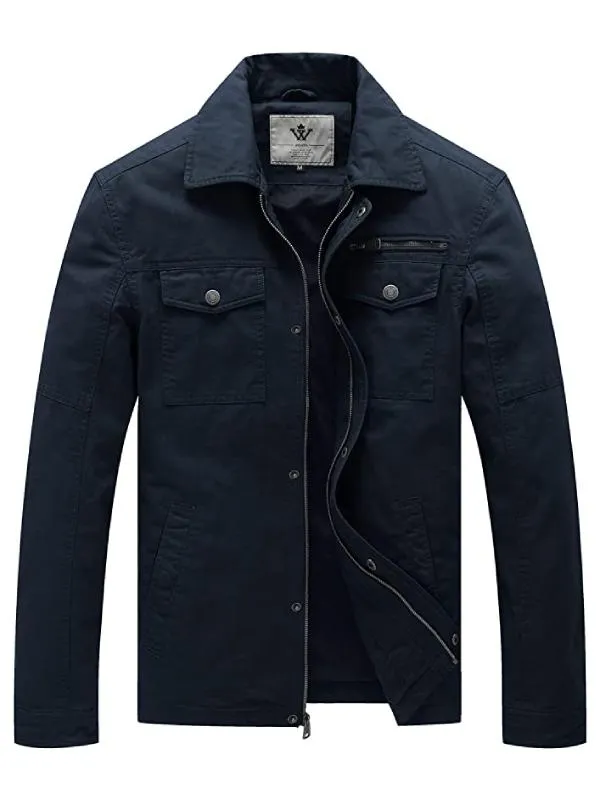 Men's Casual Canvas Cotton Military Lapel Jacket