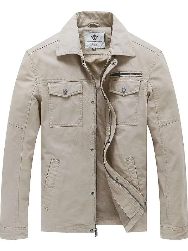 Men's Casual Canvas Cotton Military Lapel Jacket