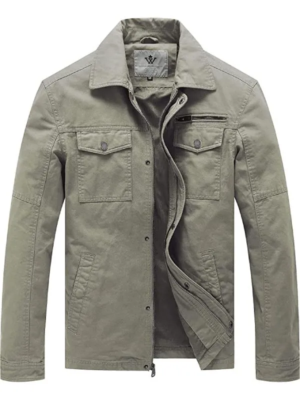 Men's Casual Canvas Cotton Military Lapel Jacket