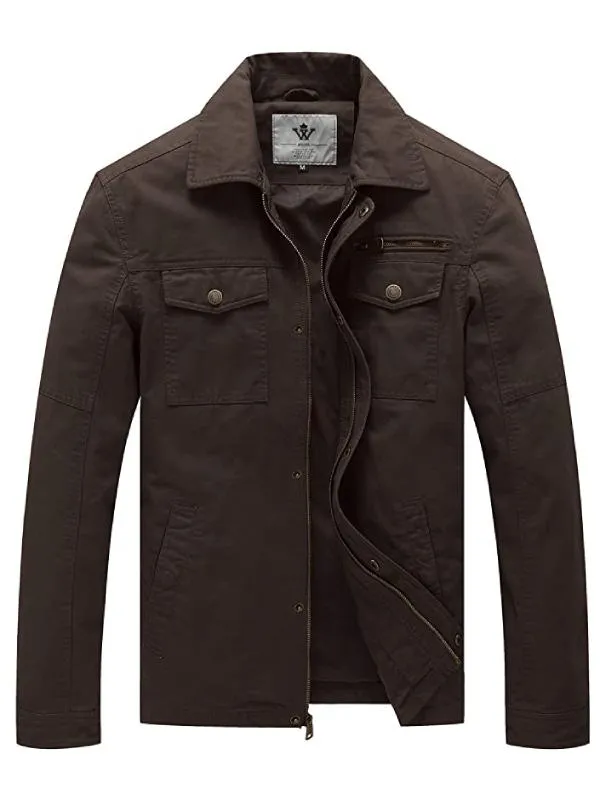 Men's Casual Canvas Cotton Military Lapel Jacket