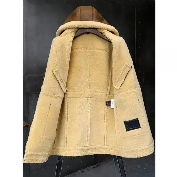 Men's Hooded Leather Jacket Sheepskin Coat Fur Coat Men's Winter Coats Long Fur Jacket