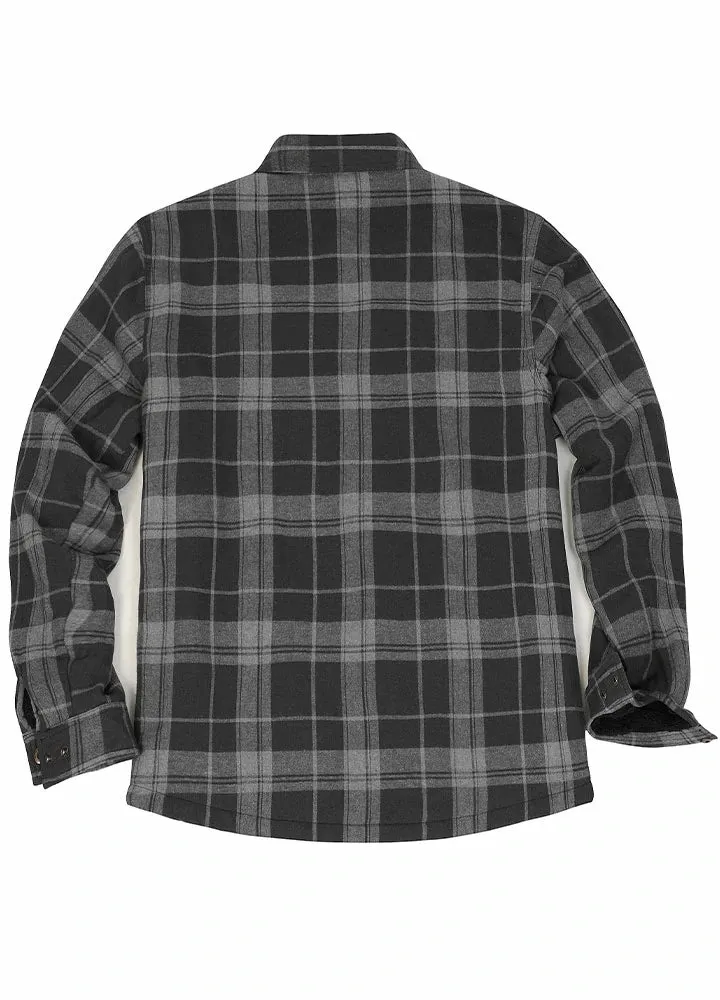 Men's Snap Front Flannel Shirt Jacket, Sherpa-Lined Plaid Shacket