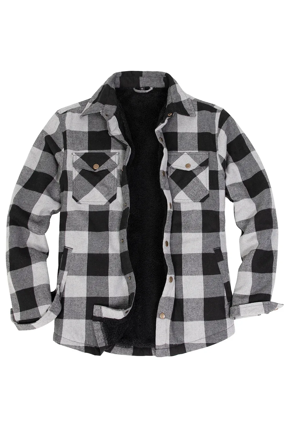 Men's Snap Front Flannel Shirt Jacket, Sherpa-Lined Plaid Shacket