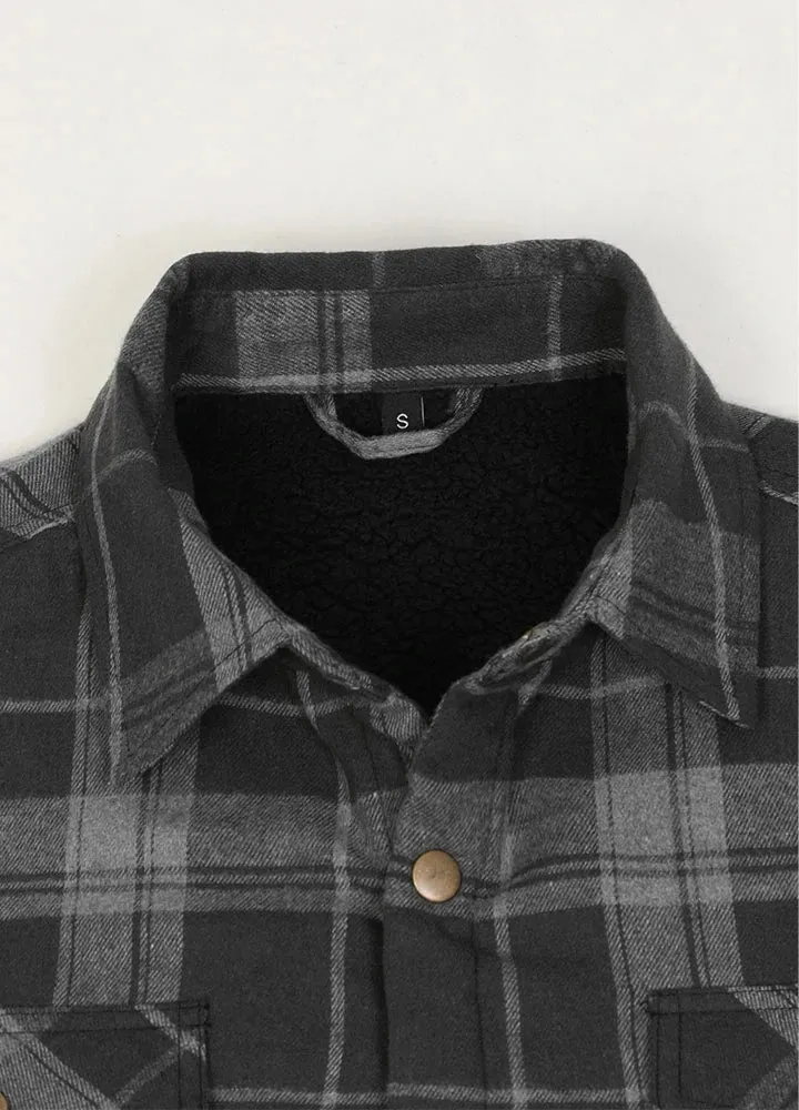 Men's Snap Front Flannel Shirt Jacket, Sherpa-Lined Plaid Shacket