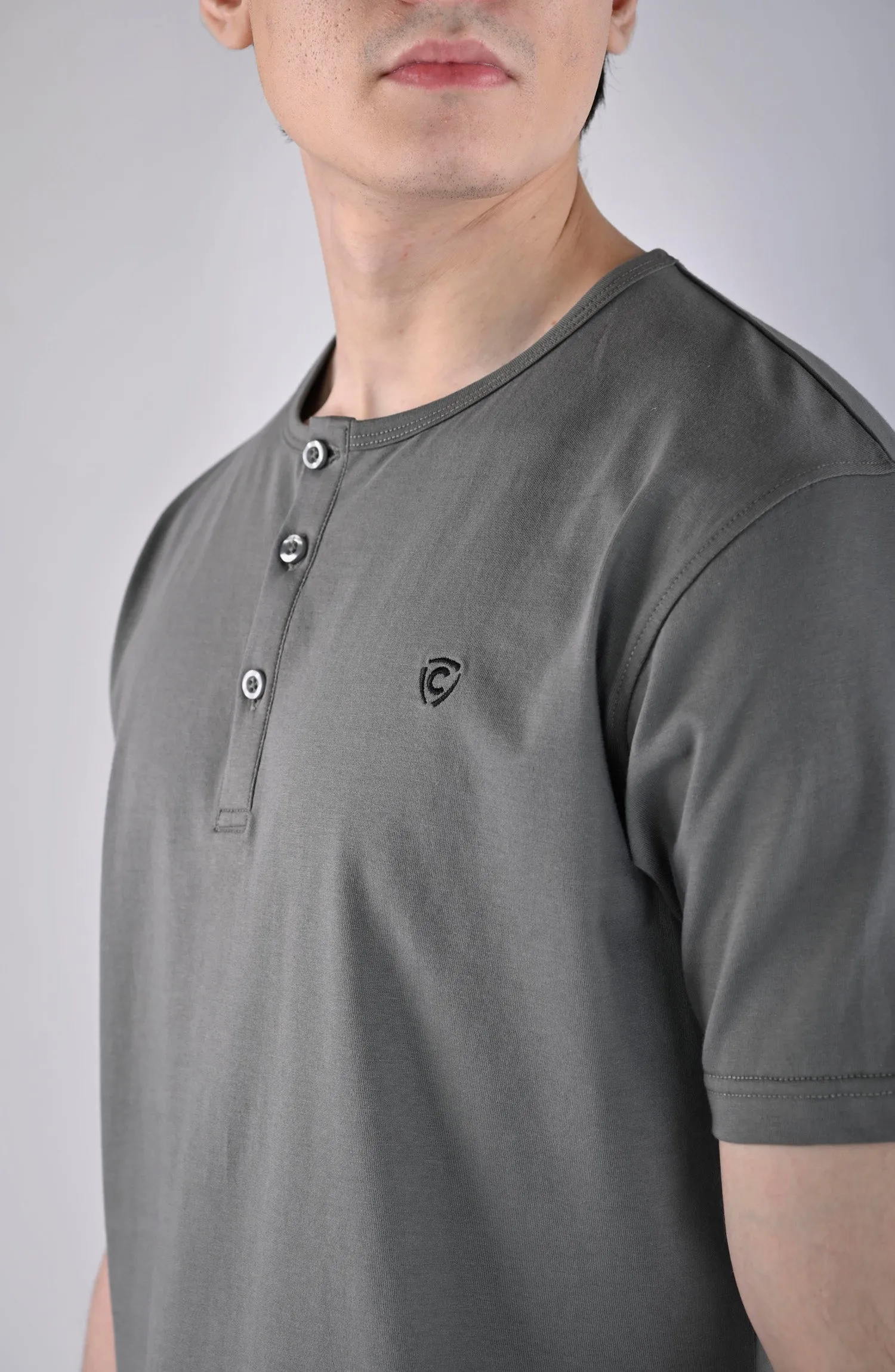 Military Grey Three Button Logo T-Shirt